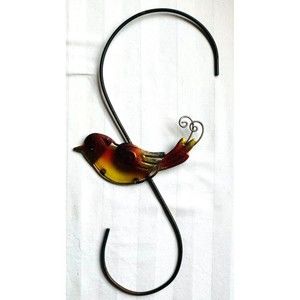 Vintage Red Yellow Stained Glass Bird Decorative Garden Metal Plant Hook